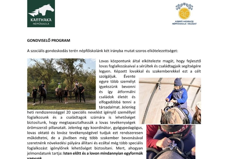 A népfőiskola Gondviselő programjának és eszközbeszerzéseinek bemutatása
