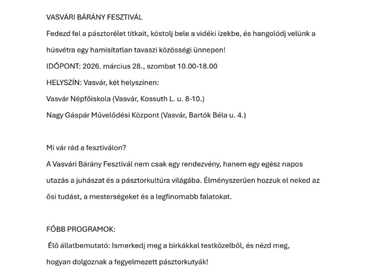 Vasvári Bárány Fesztivál