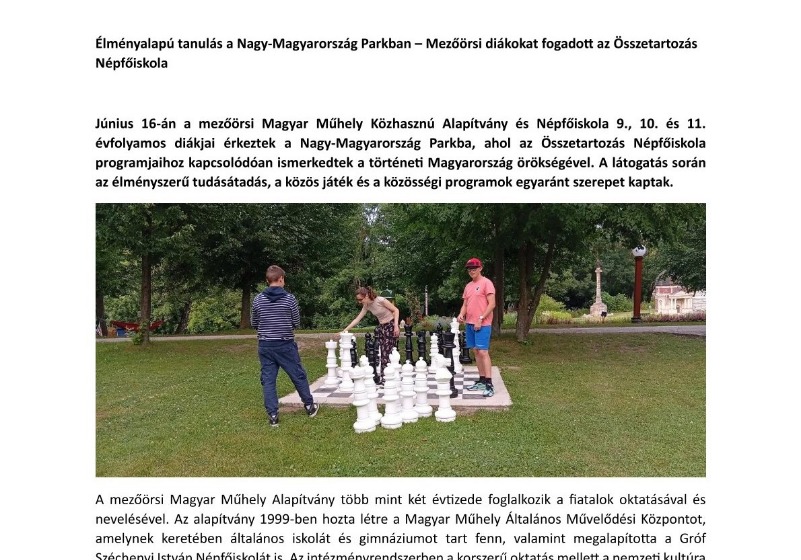 Élményalapú tanulás – Mezőörsi diákokat fogadott az Összetartozás Népfőiskola