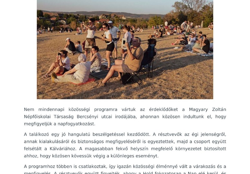 Közös napfogyatkozás nézést szervezett a Magyary Népfőiskola