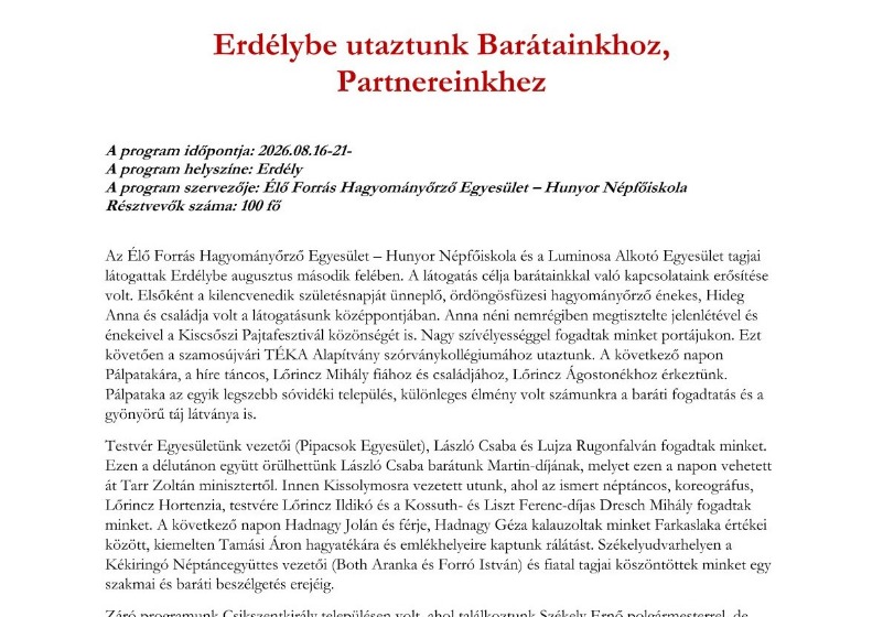Látogatás erdélyi partnereinkhez
