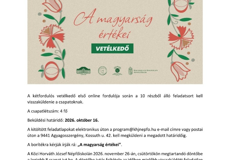 "A magyarság értékei" vetélkedő felhívása