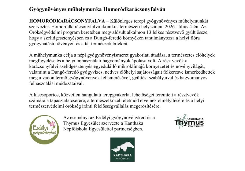 Műhelymunka gyógynövénytermesztőknek és feldolgozóknak