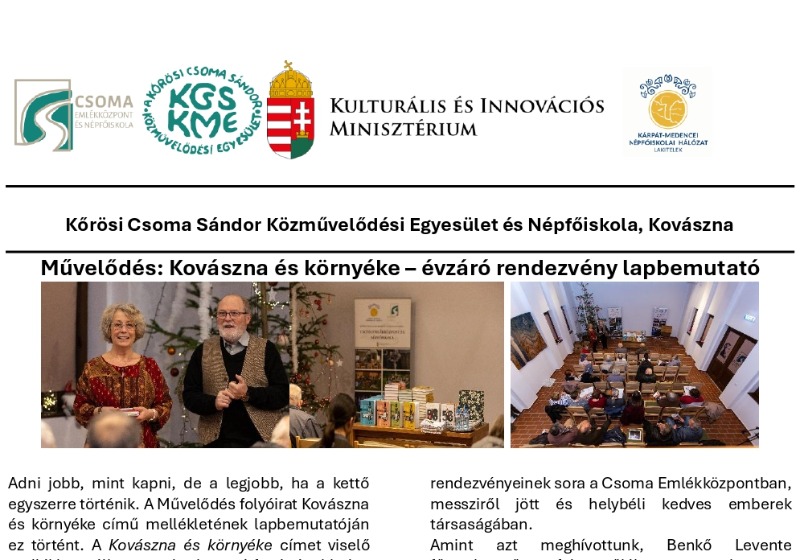 Kovászna és környéke – évzáró rendezvény lapbemutató