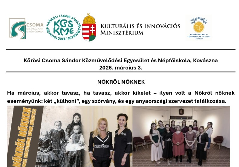 NŐKRŐL NŐKNEK - Kőrösi Csoma Sándor Közművelődési Egyesület és Népfőiskola