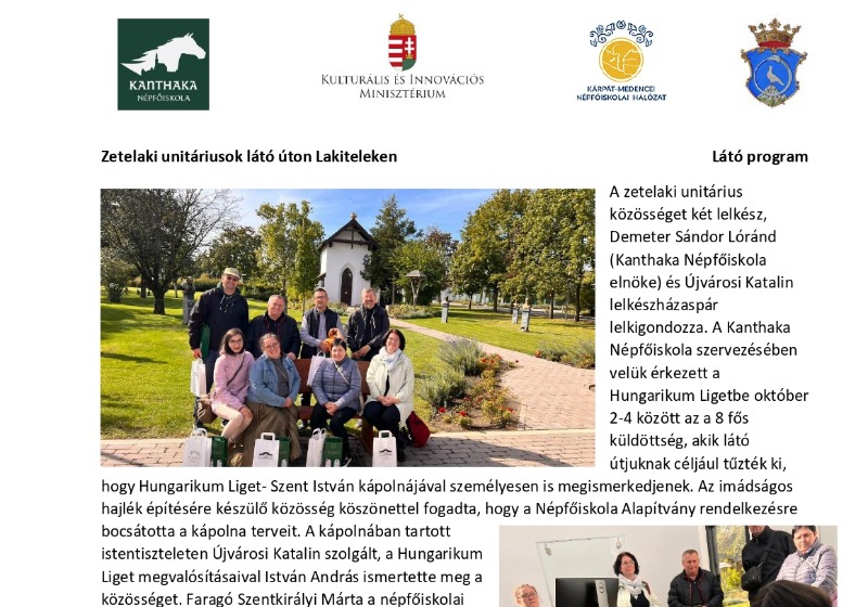 Beszámoló a Lakiteleken tett látó útról - Zetelaki unitáriusok látó úton Lakiteleken