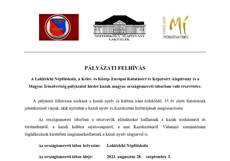 Kazah-Magyar országismereti tábor - 2023. augusztus 28 - szeptember 3.