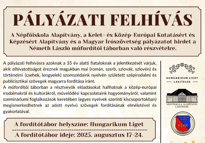 Németh László műfordító tábor 2025. Meghosszabbított jelentkezési határidő