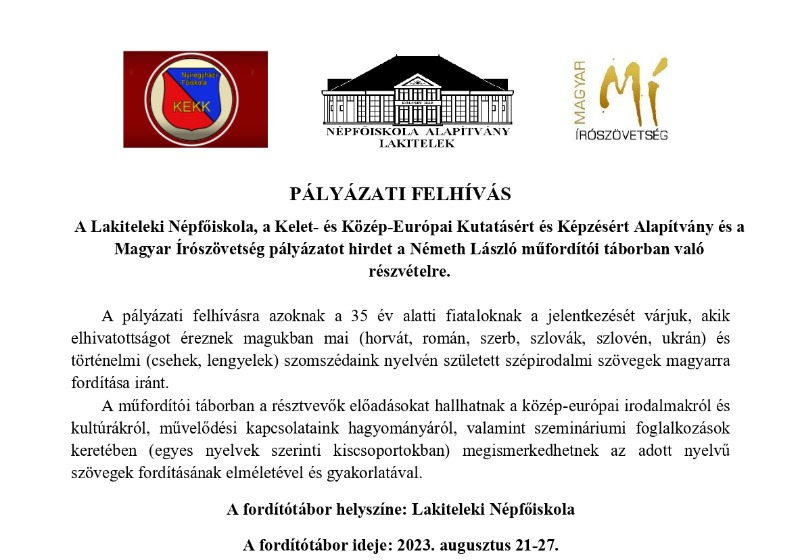 Németh László műfordító tábor - 2023. augusztus 21-27.