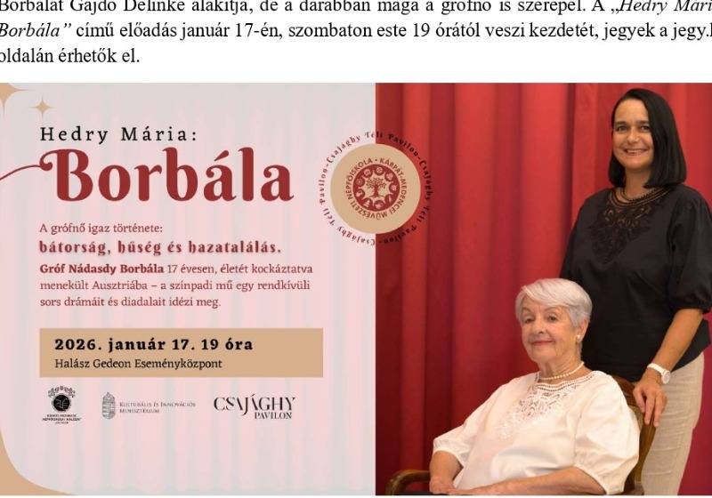 Gróf Nádasdy Borbála története elevenedik meg Kápolnásnyéken