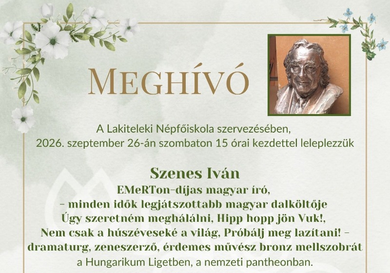 Meghívó Szenes Iván szoboravató ünnepségére