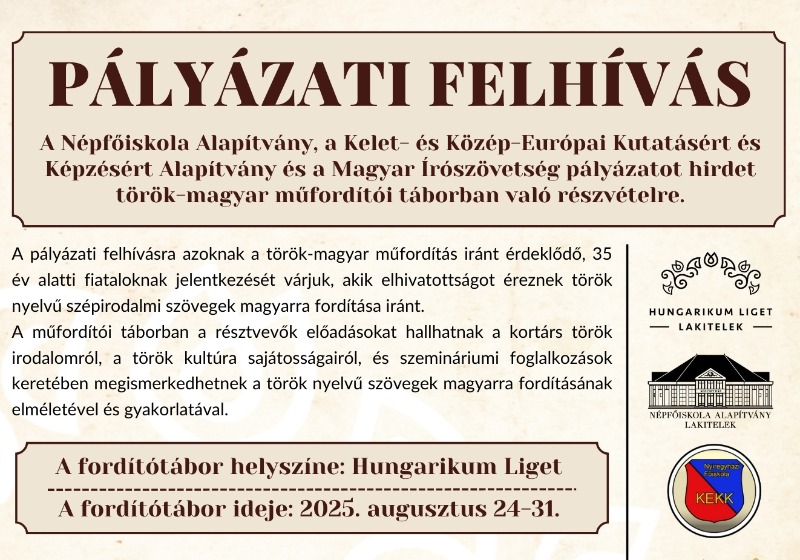 Török-magyar műfordító tábor 2025. - FELHÍVÁS